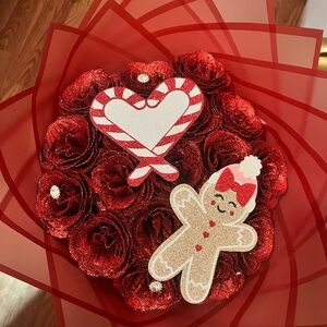 Festive Red Holiday Bouquet with Gingerbread and Candy Cane Accents